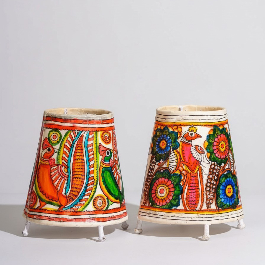 Set of 2 Pattachitra Style Bird Motif Table Lamps