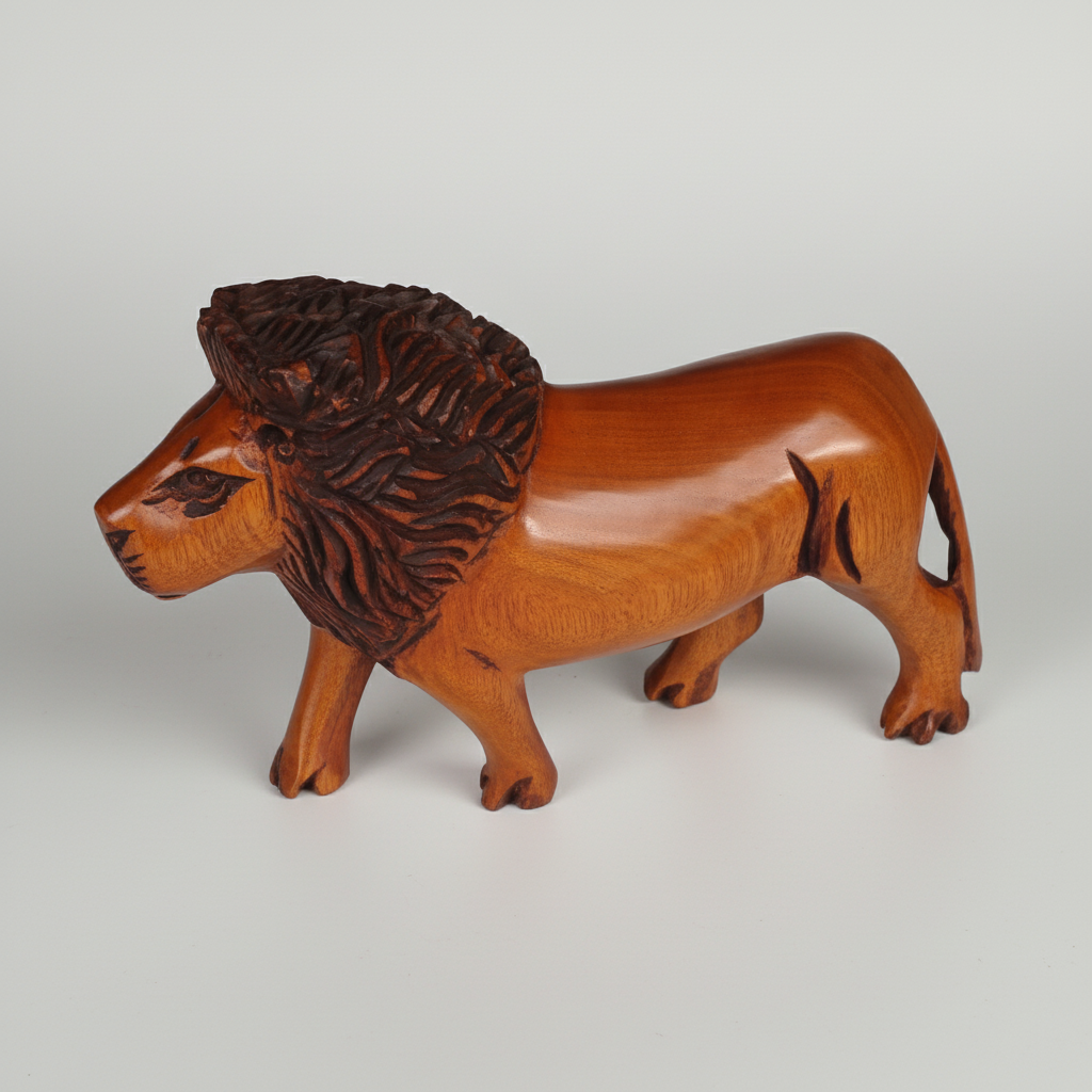 Wood Carved Lion Statue